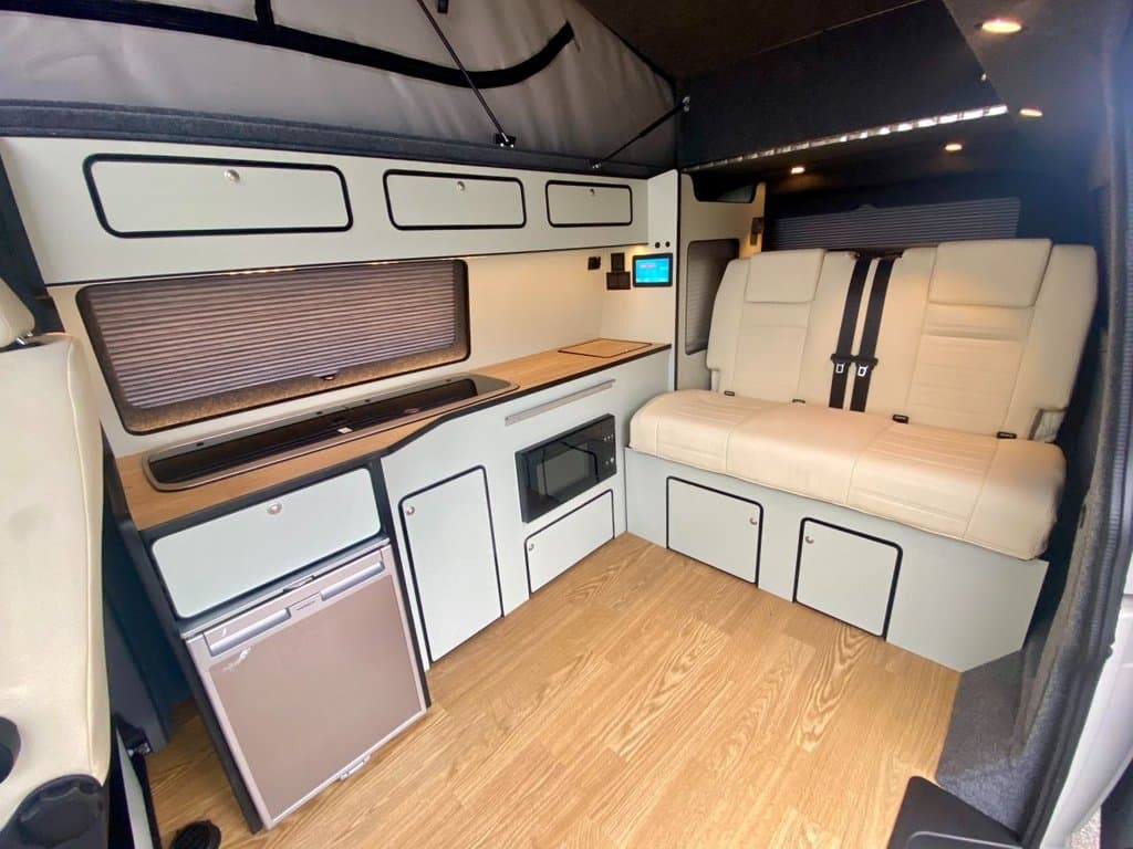 White grey camper interior